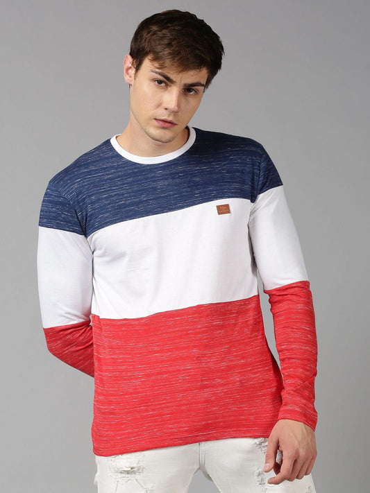 UrGear Cotton Color Block Full Sleeves Round Neck Mens T-Shirt